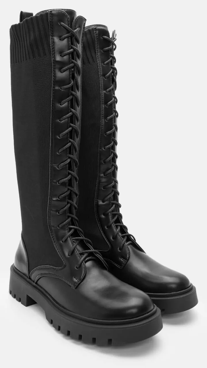 Μπότα Κάλτσα με Τρακτερωτή Σόλα - Μαύρο