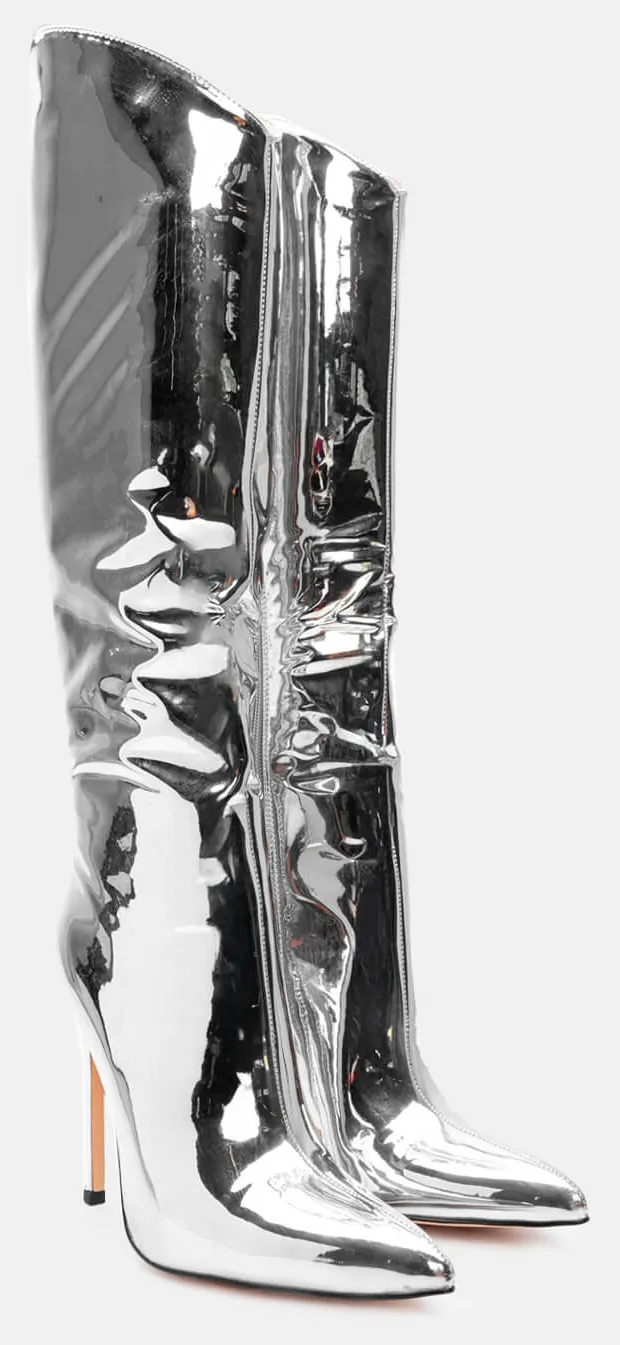 Μπότες Μυτερές Λουστρίνι - Ασημί