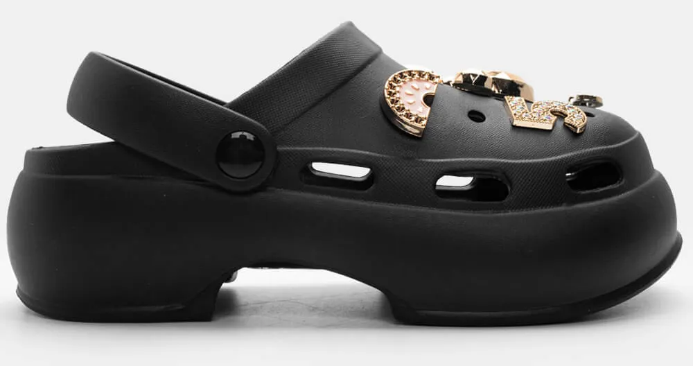 Παντόφλες Σαμπό με Διακοσμητικά απο Strass - Μαύρο