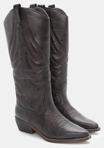 Μπότες Cowboy με Κέντημα - Καφέ Σκούρο