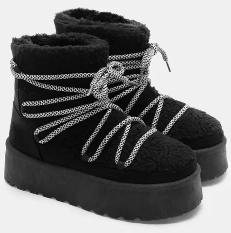 Μποτάκια Χιονιού με Κορδόνια - Μαύρο