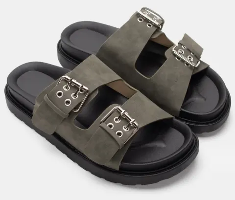 Σανδάλια Flatform με Λουράκια & Τόκες - Χακί