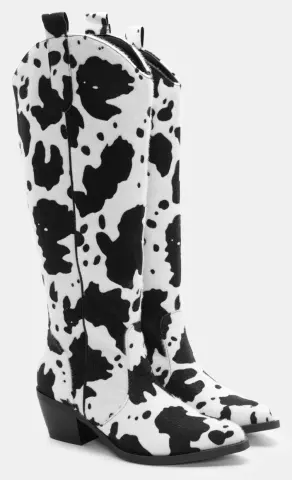 Μπότες Cowboy Cow Print - Άσπρο+Μαύρο