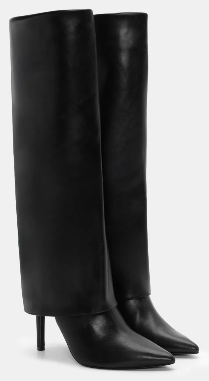 Μπότες Μυτερές με Εφέ Αναδιπλούμενης Φάσας - Μαύρο