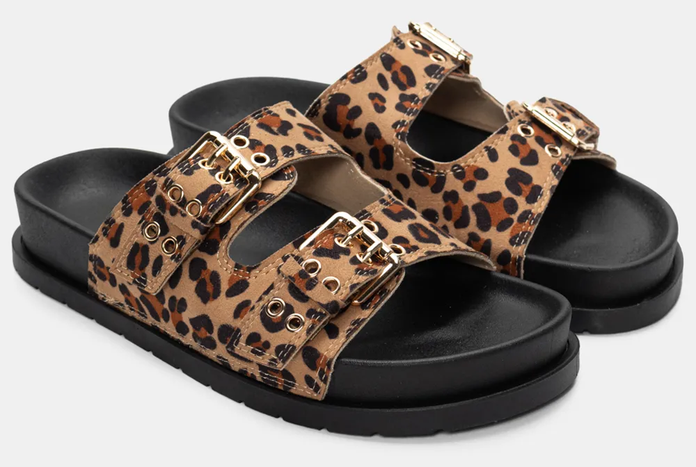 Σανδάλια Flatfrom με Διπλές Τόκες - Animal Print