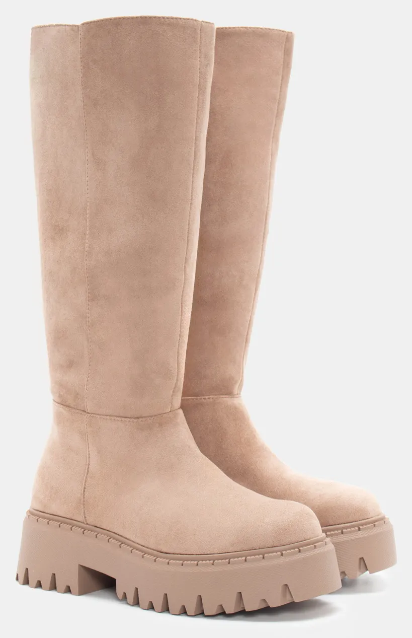 Μπότες με Τρακτερωτή Σόλα - Μπεζ-Σκούρο