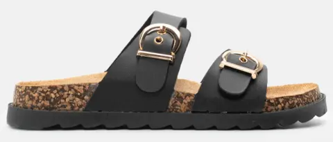 Σανδάλια Flatform με Διπλές Τόκες - Μαύρο