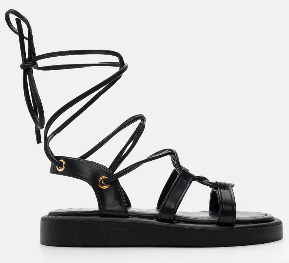 Σανδάλια Flatform Lace Up - Μαύρο