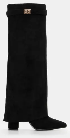 Μπότες με Εφέ Αναδιπλούμενης Φάσας & Διακοσμητικό Λουράκι - Μαύρο