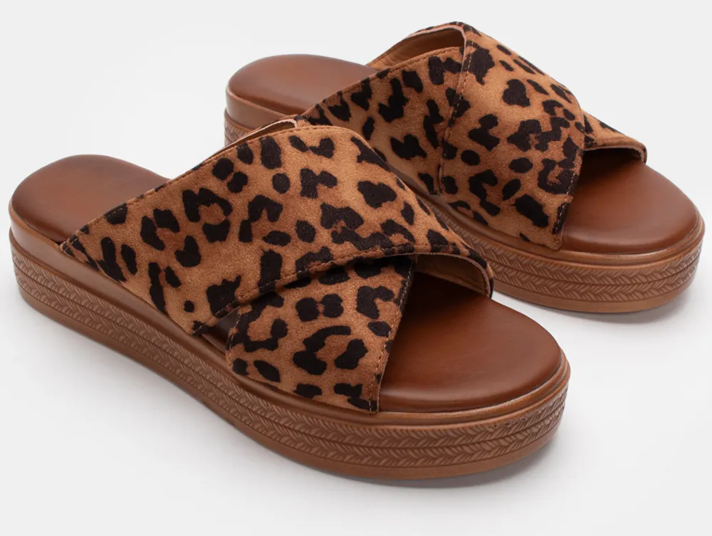 Πλατφόρμες με Χιαστί Λουράκια - Animal Print