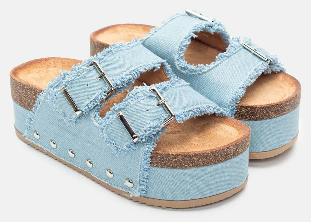 Πλατφόρμες Jeans με Διπλές Τόκες - Γαλάζιο