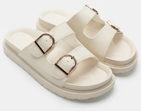 Σανδάλια Flatform με Διπλές Τόκες - Μπεζ