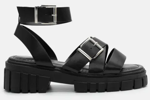 Σανδάλια Flatform με Τρακτερωτή Σόλα & Μπαρέτα - Μαύρο