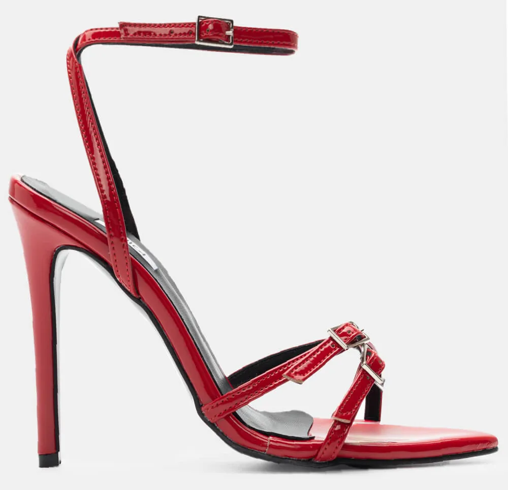 LUIGI DESIGN - Πέδιλα Μυτερά με Χιαστί Λουράκια & Τόκες - Κόκκινο-Λουστρίνι