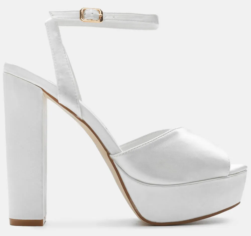 Πέδιλα Σατέν Peep Toe με Στριφτό Λουράκι & Φιάπα - Λευκό