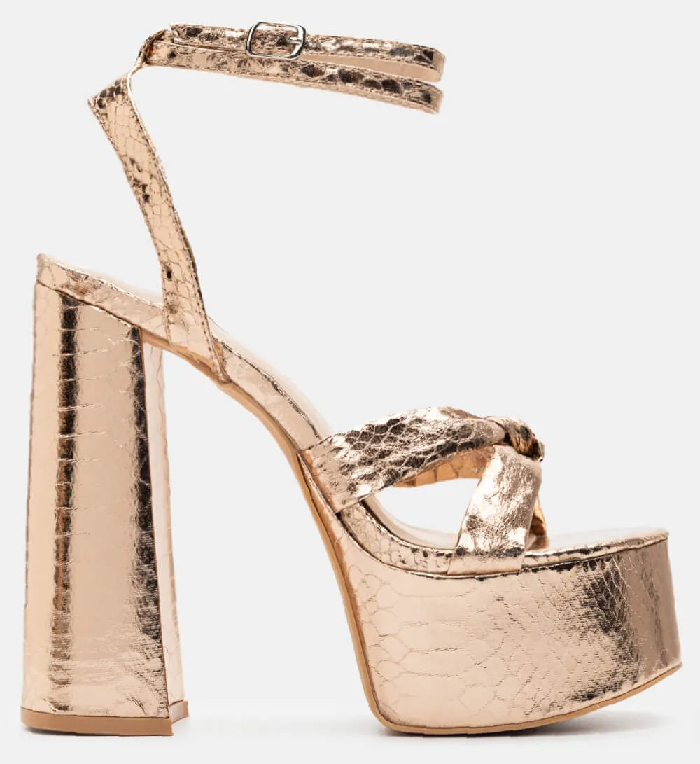 Πέδιλα Snake Print με Τακούνι & Φιάπα - Χαλκός