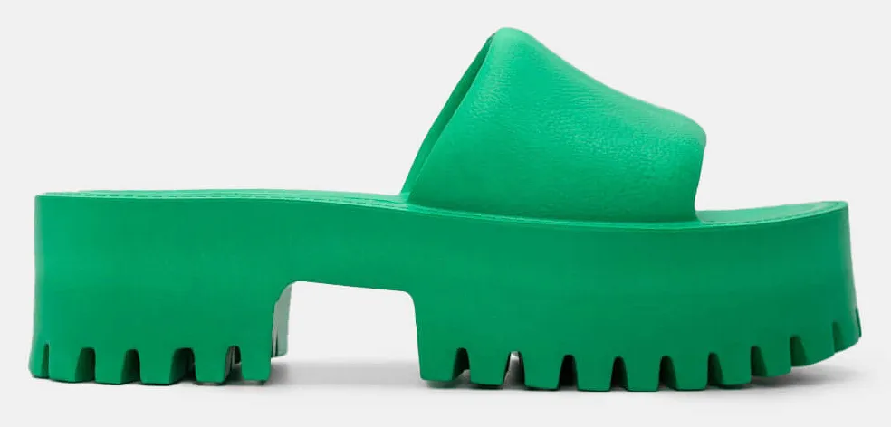 Παντόφλες Platform Μονόχρωμες με Τρακτεροτή Σόλα - Πράσινο