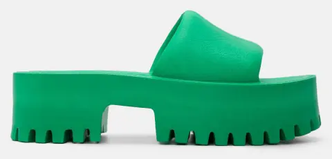 Παντόφλες Platform Μονόχρωμες με Τρακτεροτή Σόλα - Πράσινο
