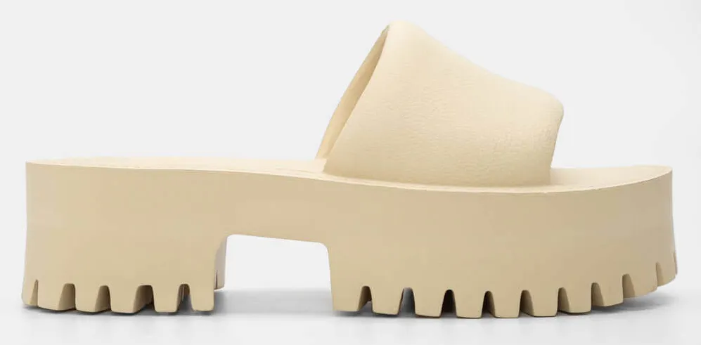 Παντόφλες Platform Μονόχρωμες με Τρακτεροτή Σόλα - Μπεζ