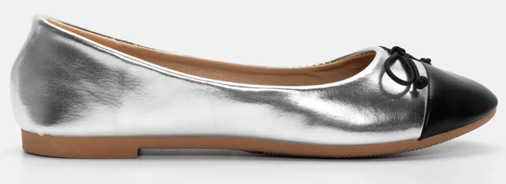 Μπαλαρίνες σε Συνδυασμό Υλικών με Φιόγκο - Ασημί