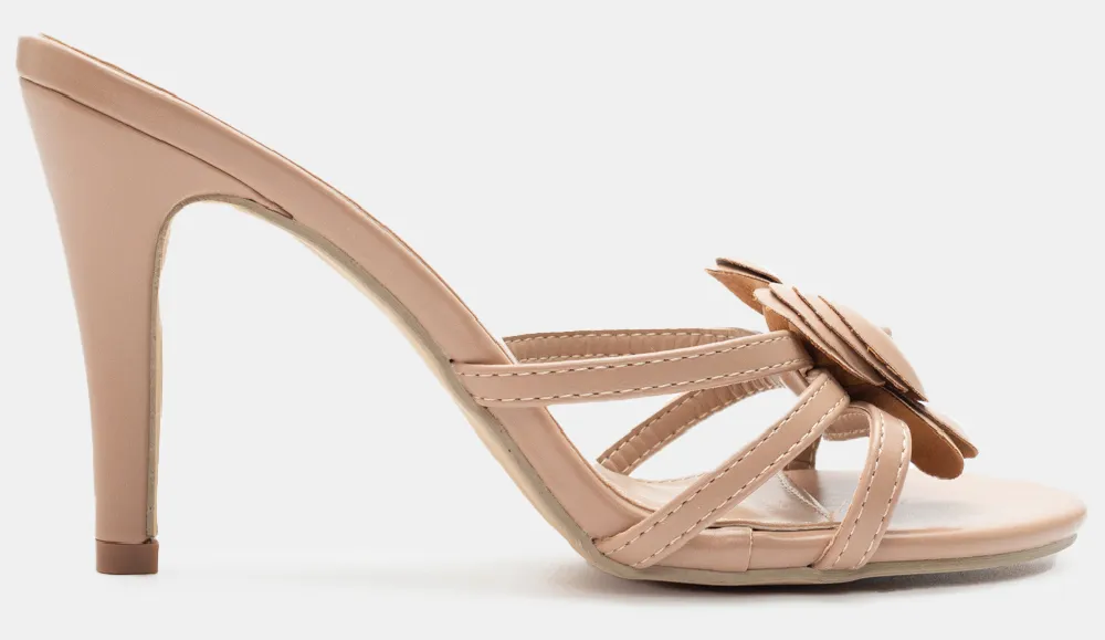 Mules με Διακοσμητικό Λουλούδι - Μπεζ-Σκούρο