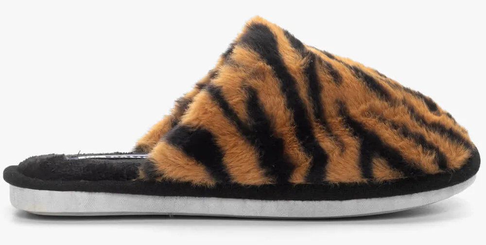 Παντόφλες Γούνινες Zebra Print - Καφέ