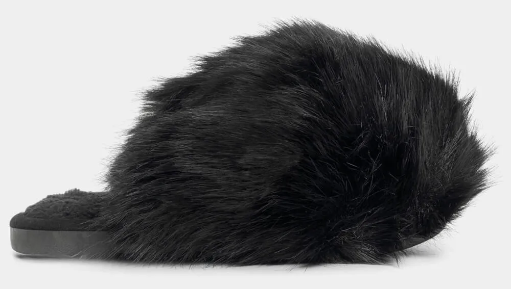 Παντόφλες Γούνινες Μονόχρωμες - Μαύρο