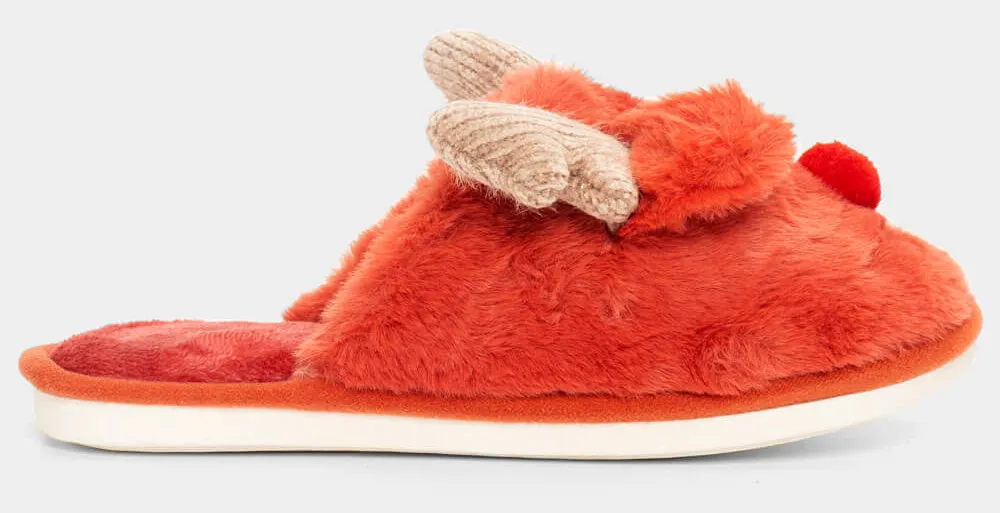 Παντόφλες Γούνινες με Σχέδιο Ελάφι - Κεραμιδί