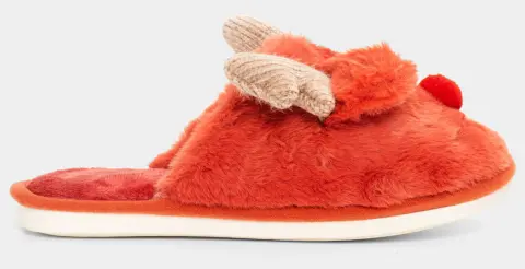 Παντόφλες Γούνινες με Σχέδιο Ελάφι - Κεραμιδί