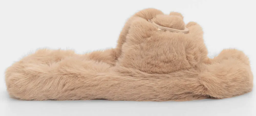 Παντόφλες Γούνινες με Strass - Μπεζ