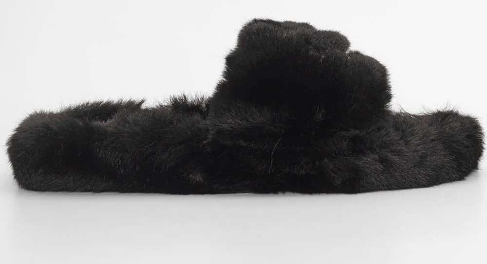 Παντόφλες Γούνινες με Strass - Μαύρο