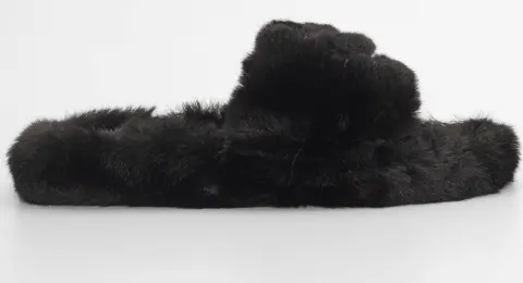 Παντόφλες Γούνινες με Strass - Μαύρο