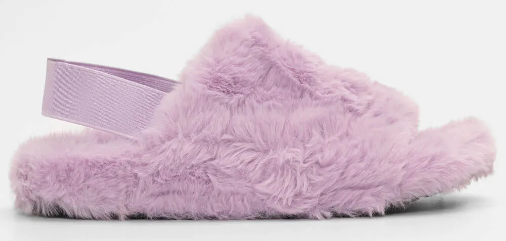 Παντόφλες Γούνινες με Λάστιχο - Λιλά