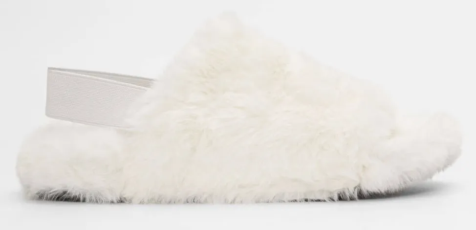 Παντόφλες Γούνινες με Λάστιχο - Λευκό