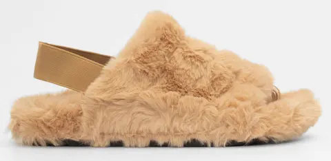 Παντόφλες Γούνινες με Λάστιχο - Μπεζ