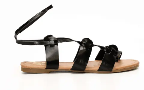LUIGI DESIGN - Flat Σανδάλια Lace Up - Μαύρο-Κάμελ
