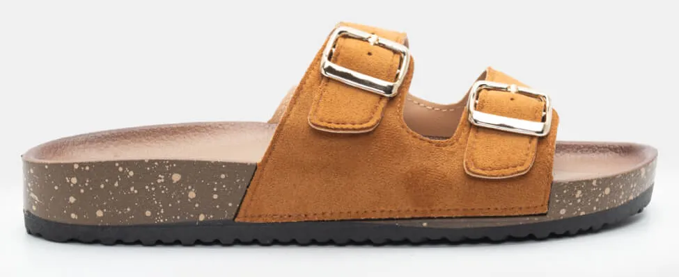 Σανδάλια Flatform με Διπλές Τόκες - Κάμελ