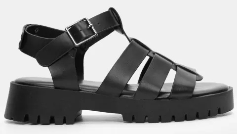 Σανδάλια Flatform με Πολλαπλά Λουράκια - Μαύρο