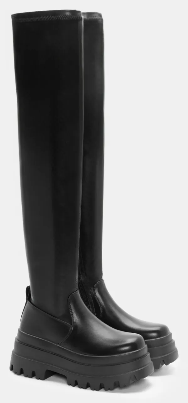 Μπότες Δίσολες Κάλτσα Over The Knee - Μαύρο