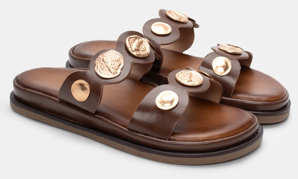 Σανδάλια Flatform με Διακοσμητικά - Καφέ