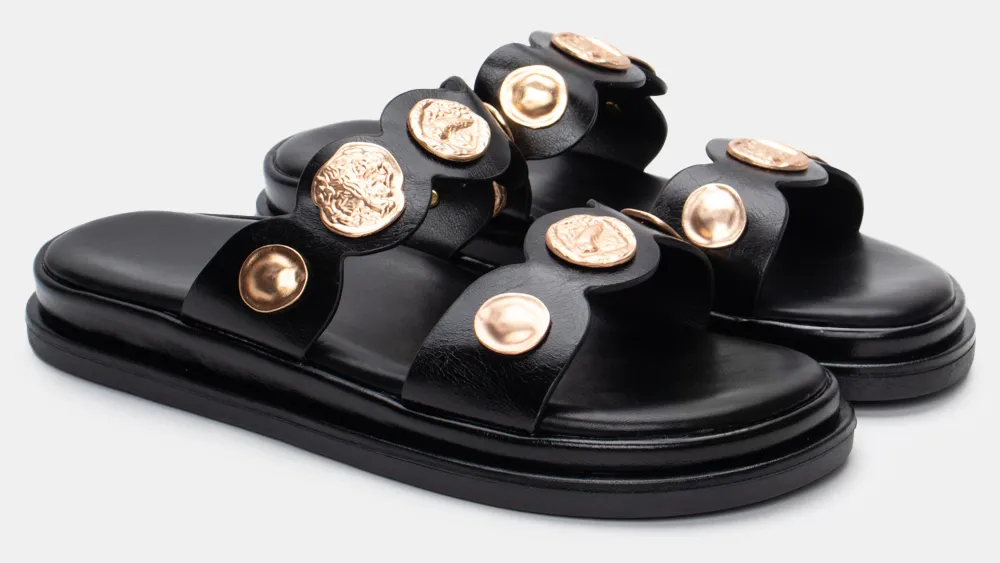 Σανδάλια Flatform με Διακοσμητικά - Μαύρο