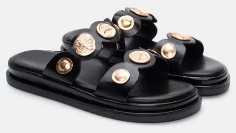 Σανδάλια Flatform με Διακοσμητικά - Μαύρο