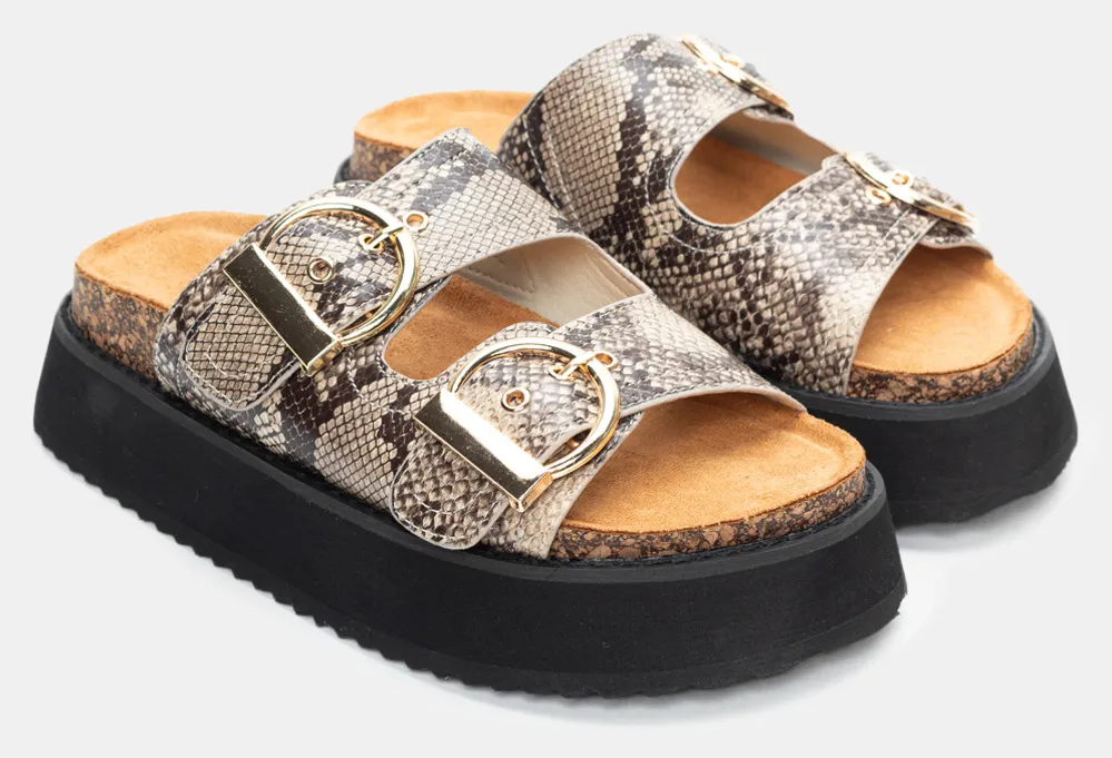 Σανδάλια Flatform με Διπλές Τόκες - Φίδι