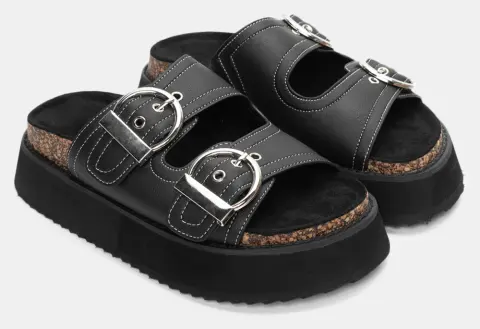 Σανδάλια Flatform με Διπλές Τόκες - Μαύρο