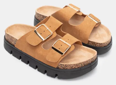 Σανδάλια Flatform με Τρακτερωτή Σόλα - Κάμελ