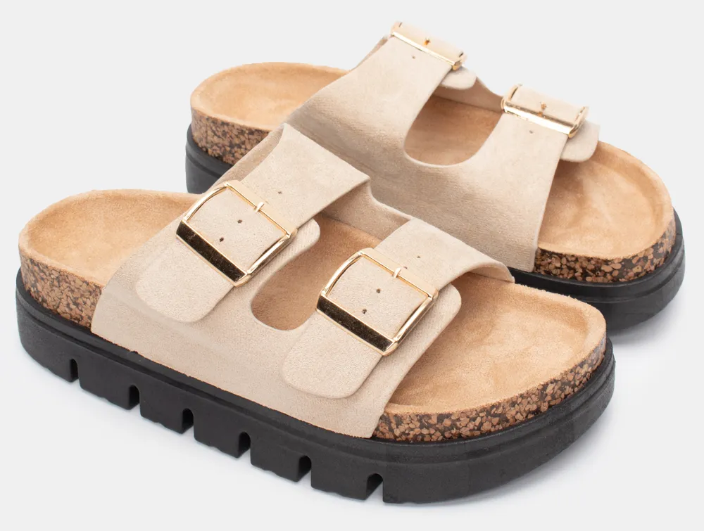 Σανδάλια Flatform με Τρακτερωτή Σόλα - Μπεζ