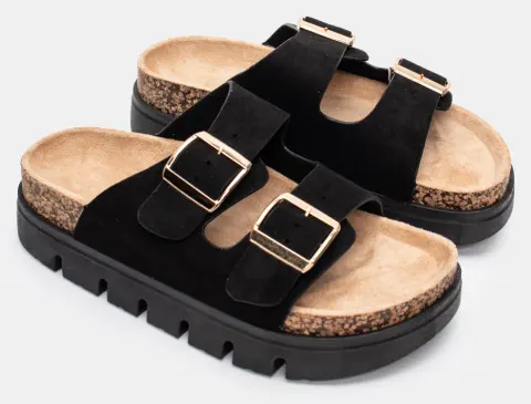 Σανδάλια Flatform με Τρακτερωτή Σόλα - Μαύρο