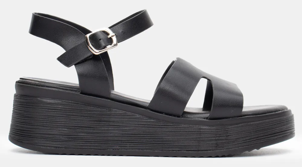 Σανδάλια Flatform με Φάσα & Μπαρέτα - Μαύρο