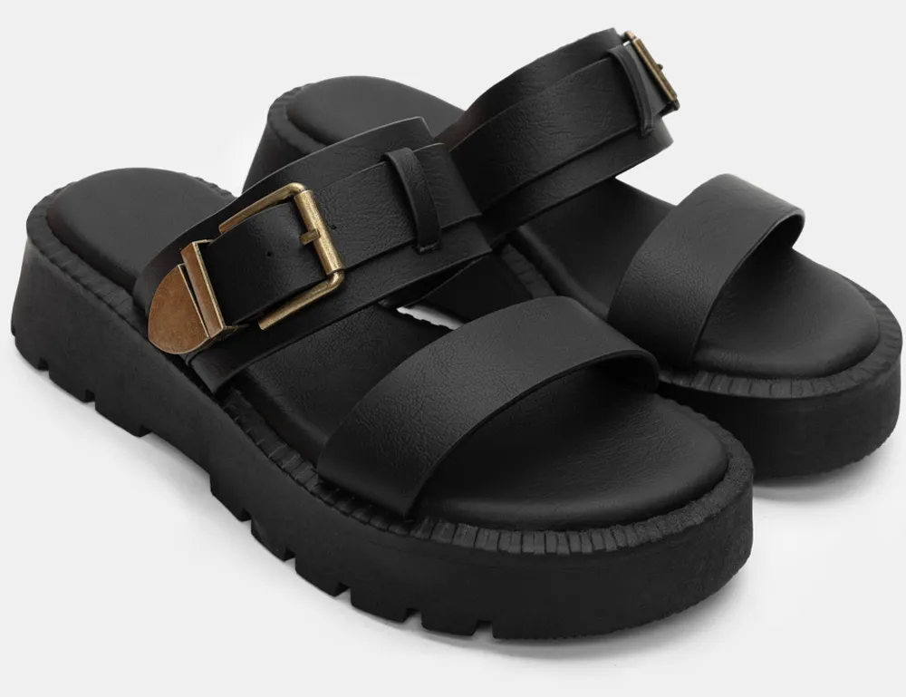 Σανδάλια Flatform με Διακοσμητικό Ζωνάκι - Μαύρο