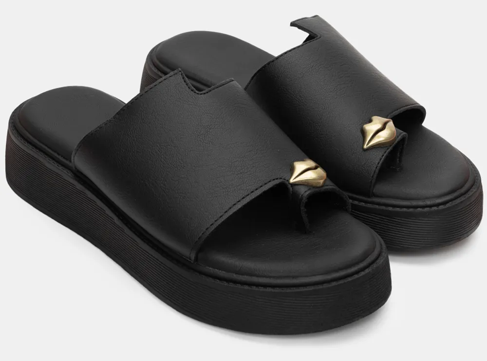 Σανδάλια Flatform με Διακοσμητικό - Μαύρο